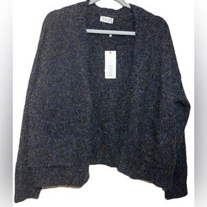 Molly Bracken Metallic Knit Open Cardigan Blue Gold Fleck Small NWT